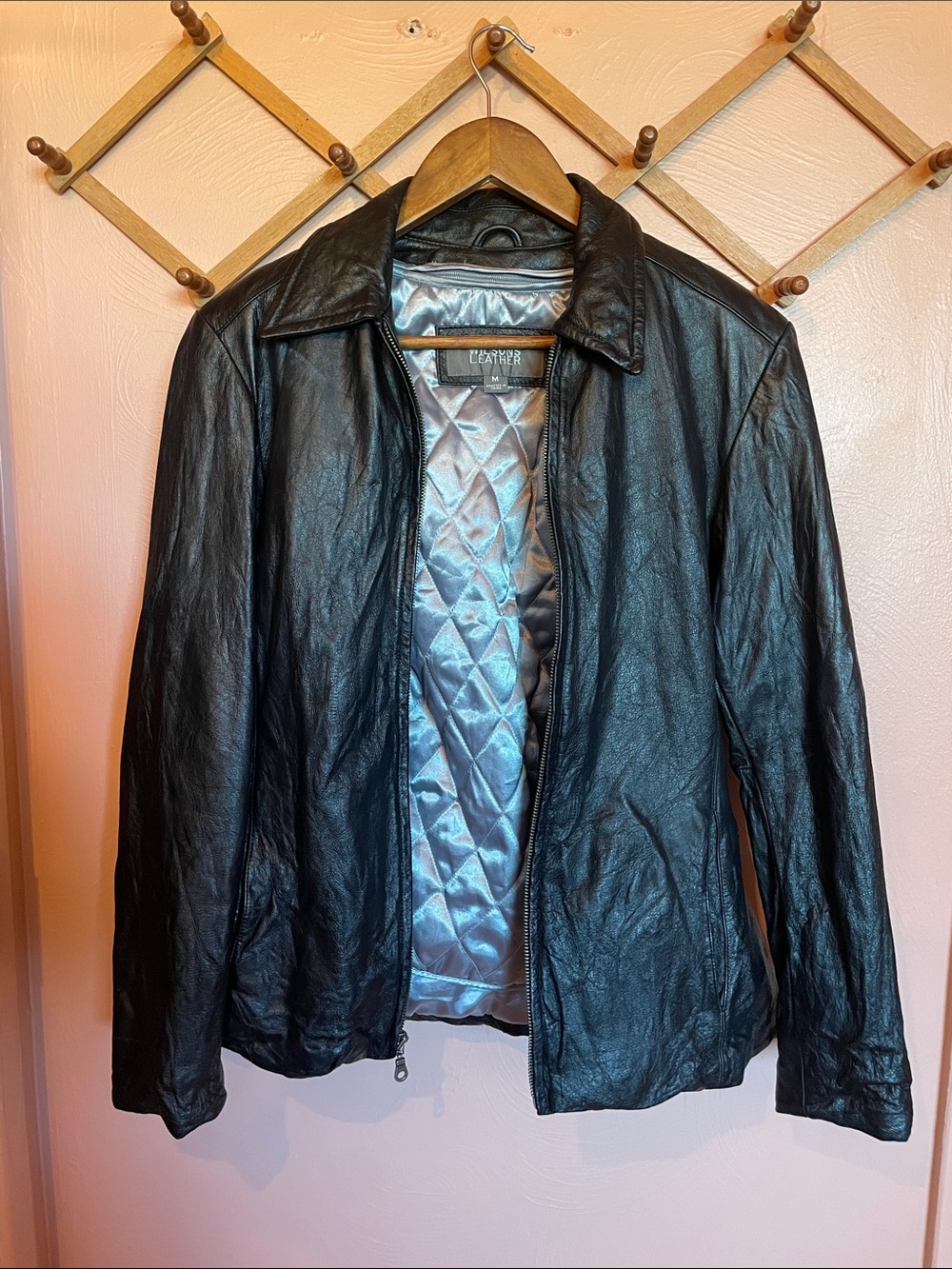 Vintage Wilsons Leather Black Leather Zip-Front Jacket with Removable Liner